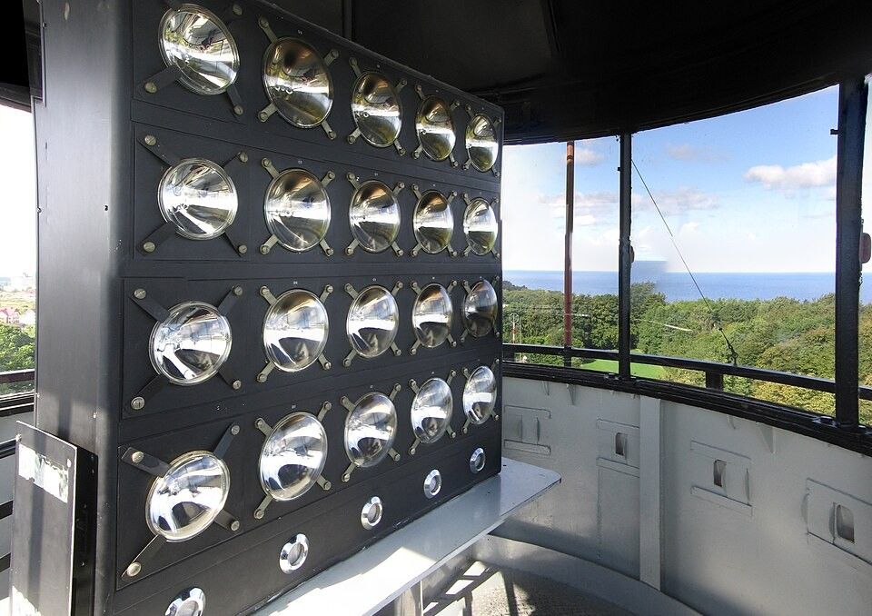 panel lamp i widok z latarni morskiej w Rozewiu